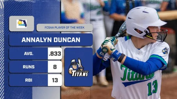 Eastern Florida State College's Annalyn Duncan Named FCSAA Division I Softball Player of Week